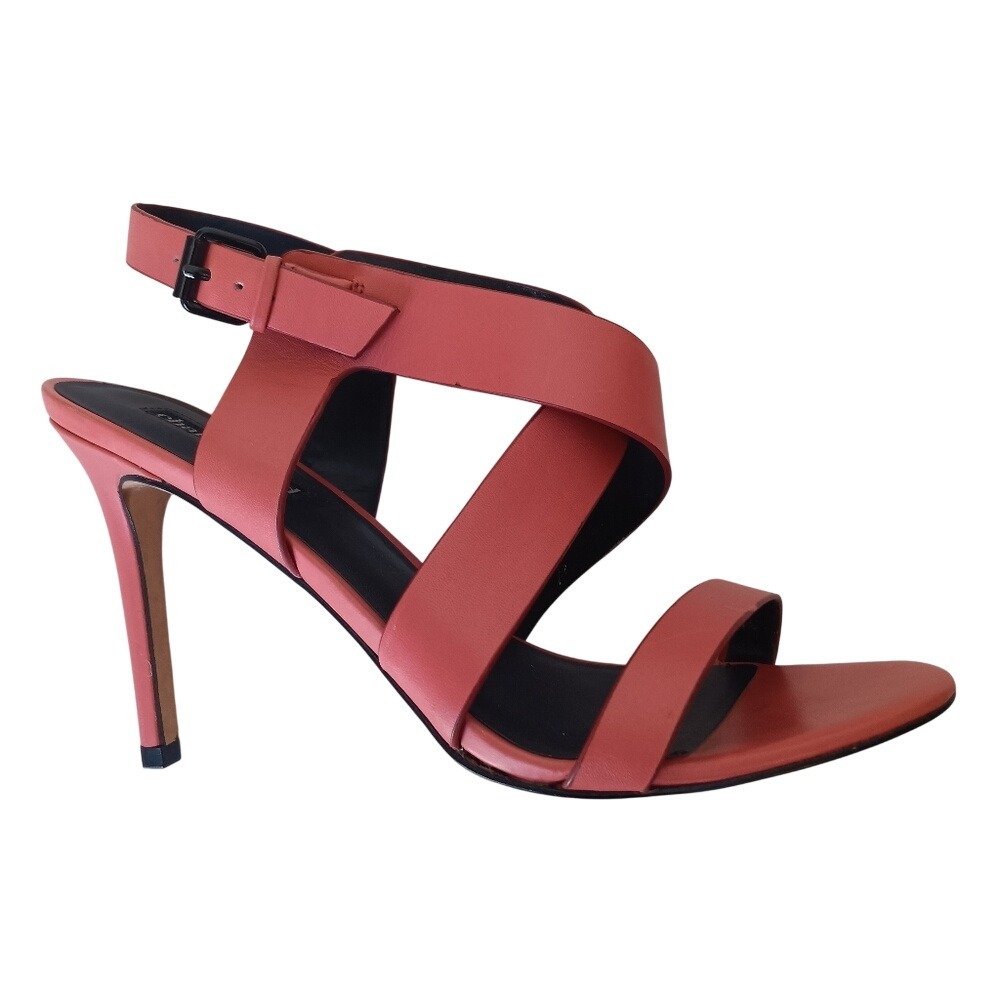 Charles David Stiletto Sandals Women 8.5 Coral Pink Leather Strappy Buckle CC005